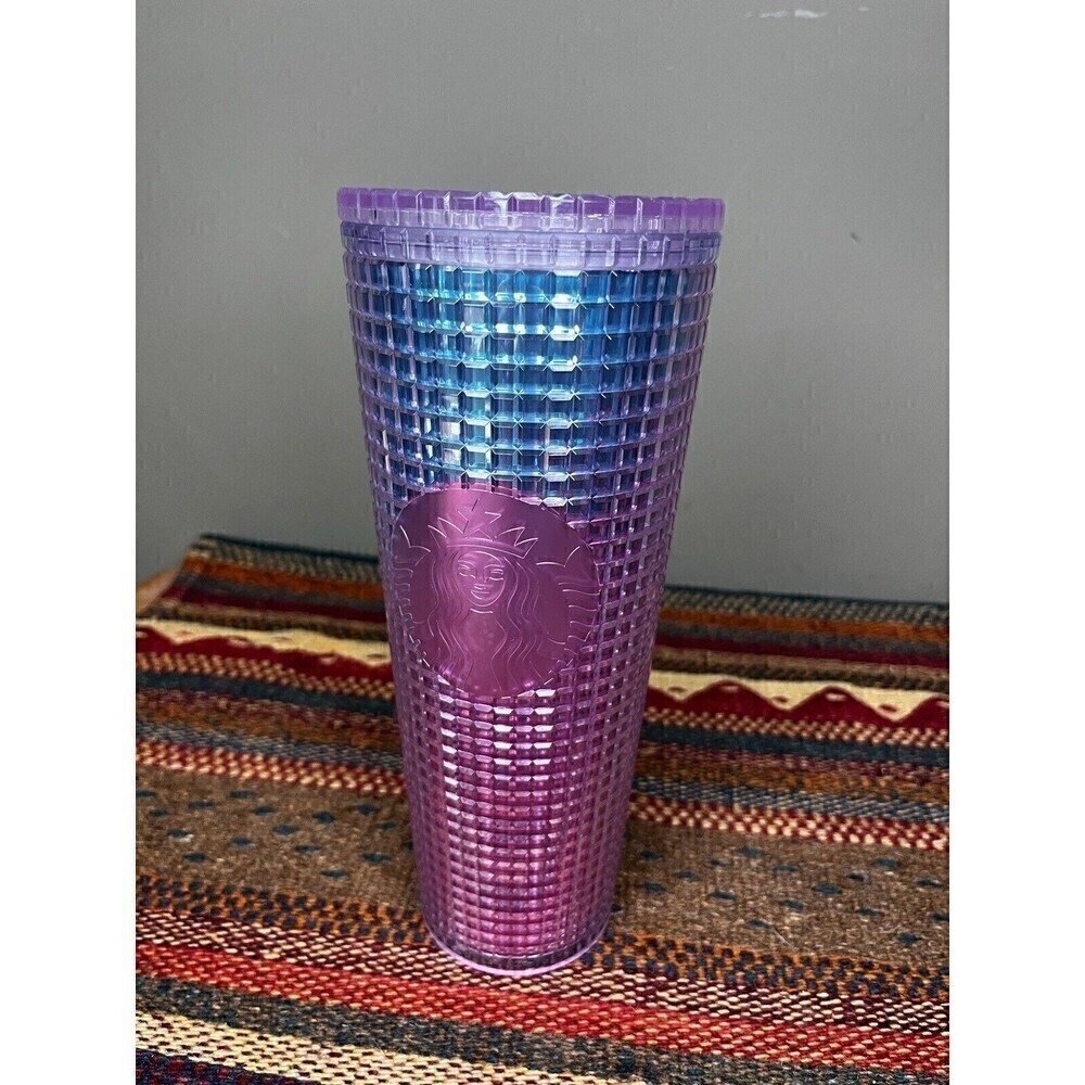 Starbucks Summer 2021 Ombre Blue Pink Grid 24oz Venti Tumbler Cold Cup NO STRAW